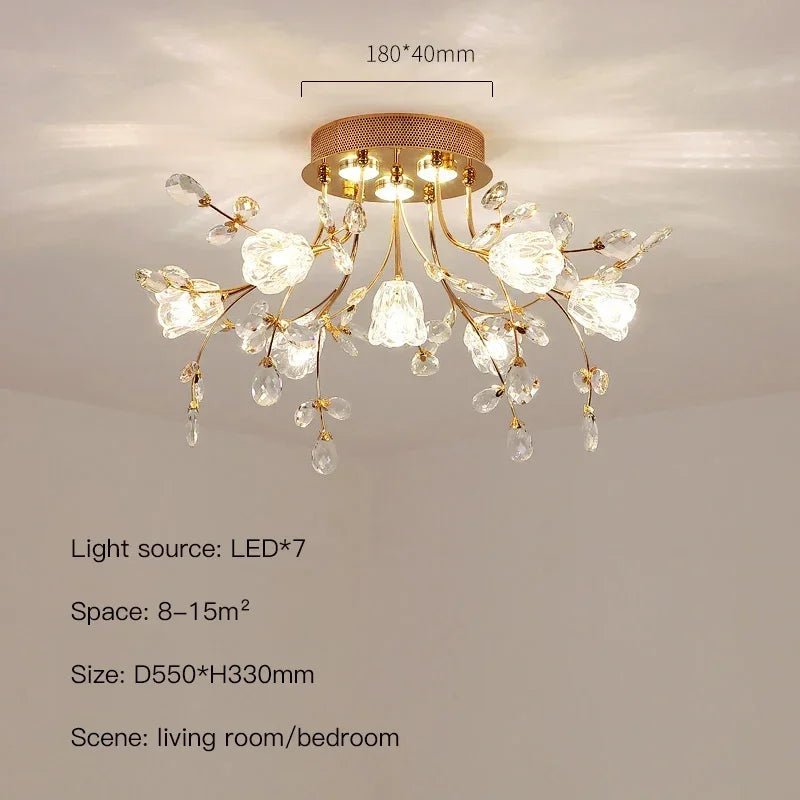 Afralia™ Glass Flower Chandelier Ceiling Lamp - Nordic Crystal Branch Tree Lighting for Living Room and Bedroom