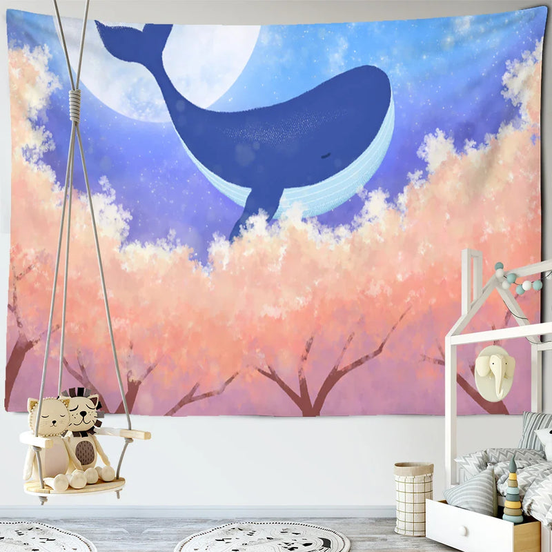 Afralia™ Dream Whale Tapestry Wall Hanging for Kids Room and Home Decor