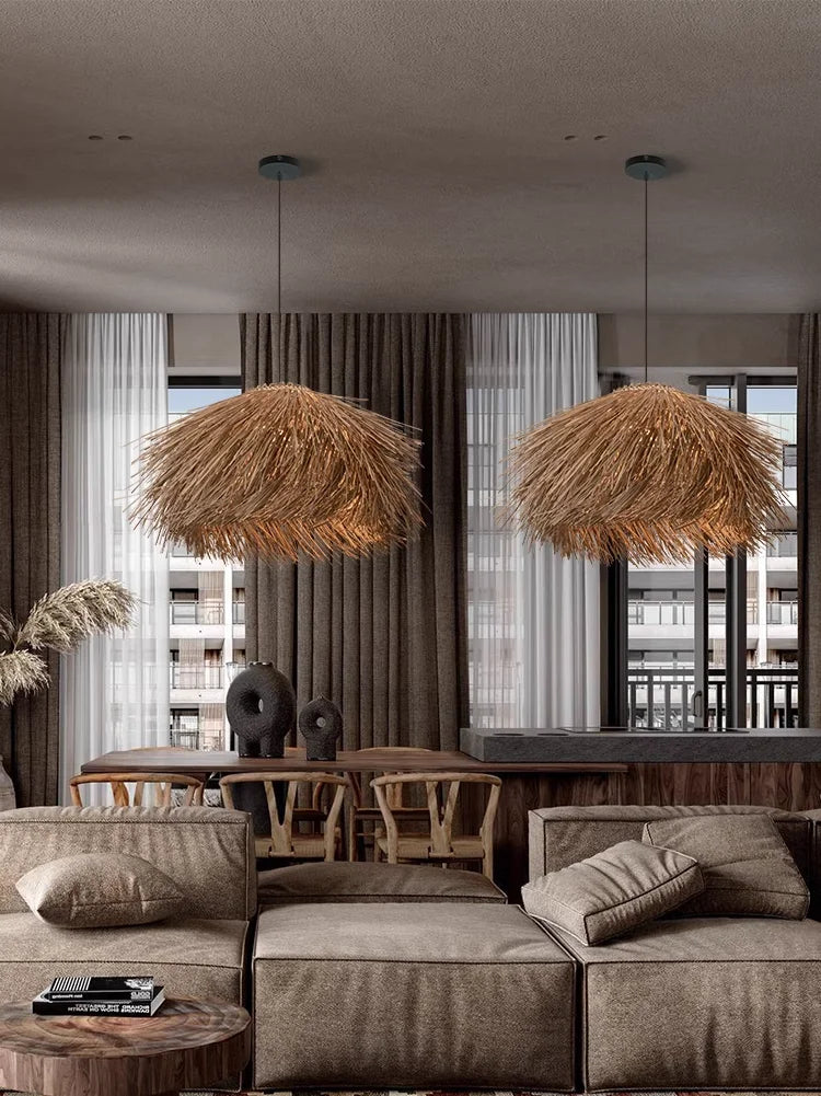 Afralia™ Seagrass Pendant Light: Hand-Woven Rattan Lampshade for Home Decor