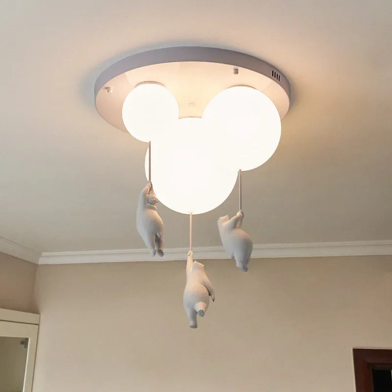 Afralia™ Kids Bear LED Ceiling Chandelier, Cute Bedroom Pendant Light for Boys and Girls