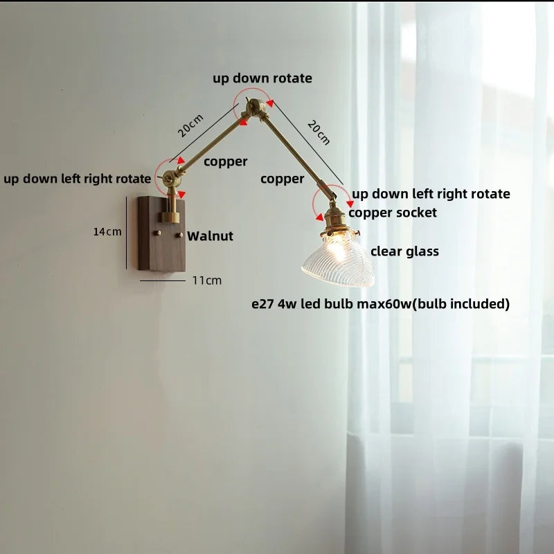 Afralia™ Brass LED Wall Light Fixture Rotatable Glass Stair Lamp