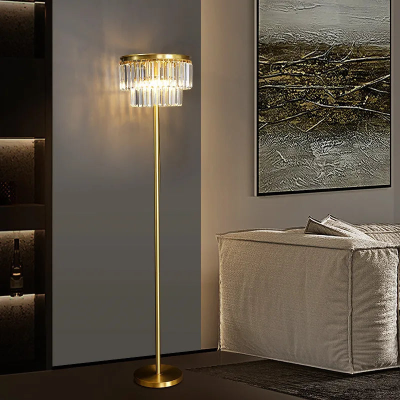 Afralia™ Crystal Brass Floor Lamp: Modern Nordic Style LED Standing Light