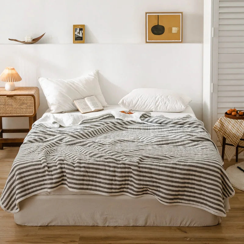 Afralia™ Striped Knitted Cotton Quilt Blanket - Lightweight & Cozy Bedding for Adults and Kids