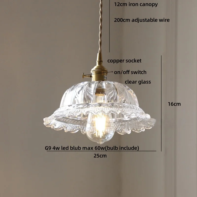 Afralia™ Pink Flower Glass LED Pendant Light Fixture, Modern Nordic Decor