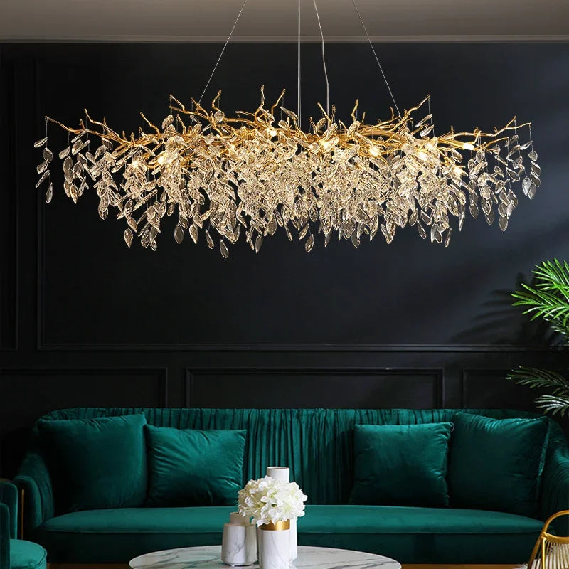 Afralia™ Crystal Chandelier: Gold Branch Lustre Pendant Light for Dining Room