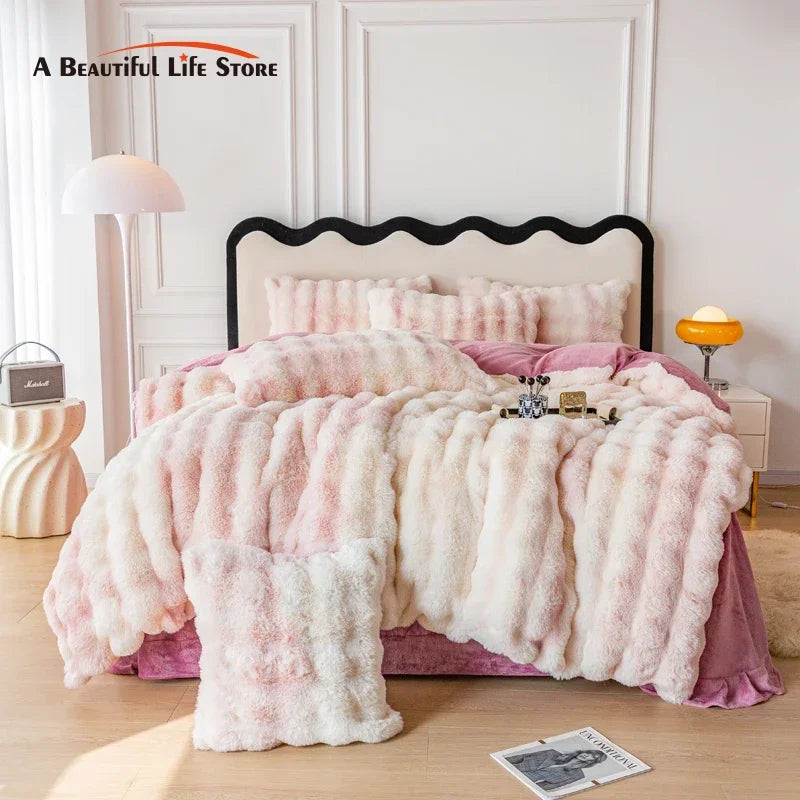 Afralia™ Velvet Faux Fur Bedding Set: Duvet, Sheet, Pillowcases - Gradient Warmth, Luxury Winter Collection