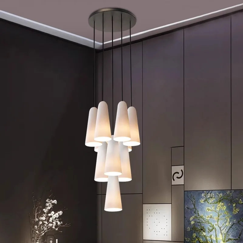 Afralia™ White Glass Chandelier Luxury Ceiling Light Fixture for Elegant Dining Room Decor