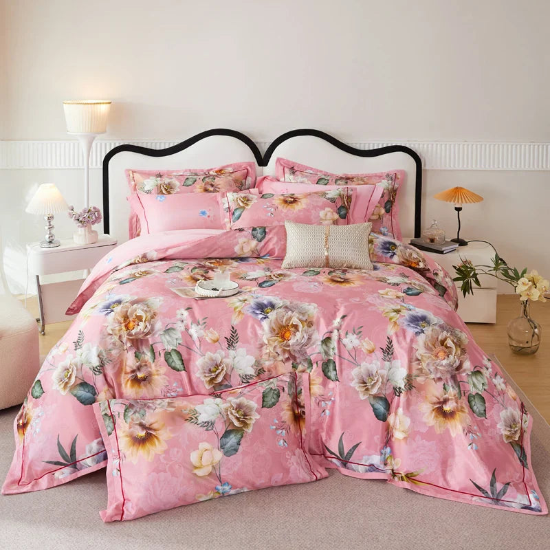 Afralia™ Vintage Floral Jacquard Cotton Wedding Bedding Set with Duvet Cover, Sheet, Pillowcases