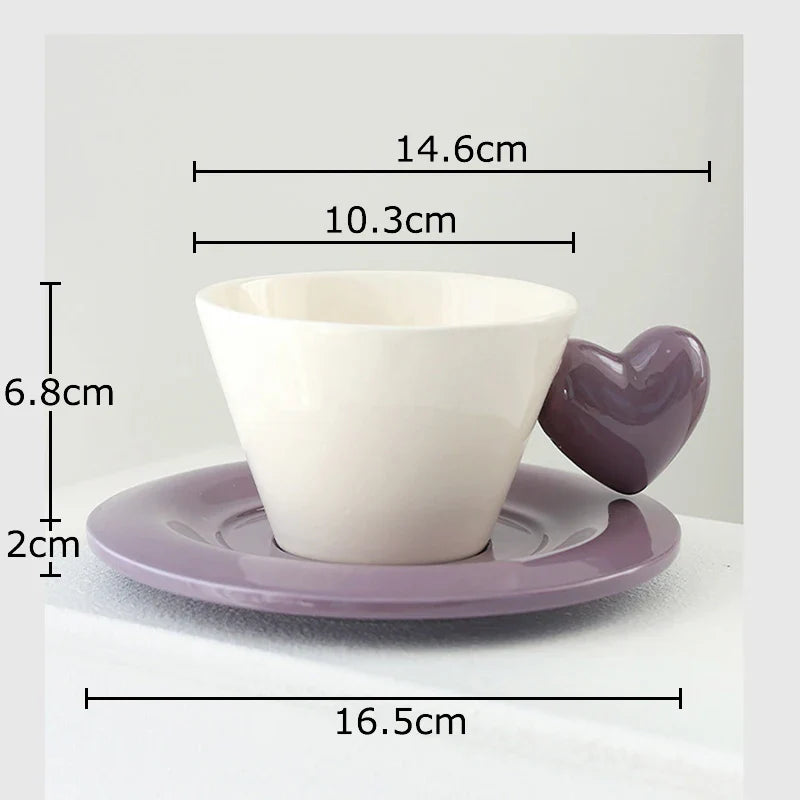 Afralia™ Heart Shape Porcelain Lovers Mug Set Dining Coffee Cup Tea Saucer Juice Cup