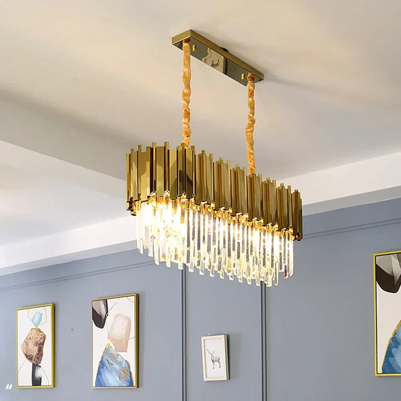 Afralia™ Golden Stainless Steel Crystal Chandelier: Modern Round LED Light for Dining Room