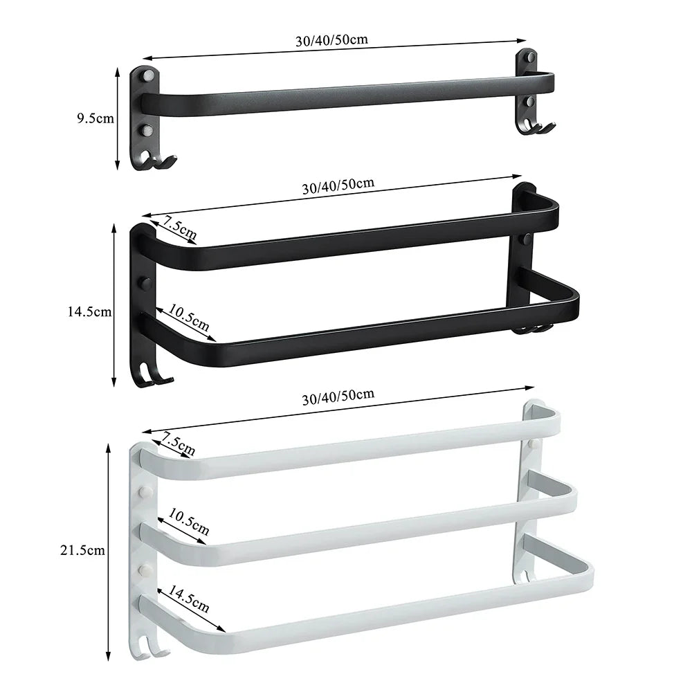 Afralia™ Aluminum Bathroom Towel Rack with Hook, Wall Mounted Multiple Layer Cloth Hanger