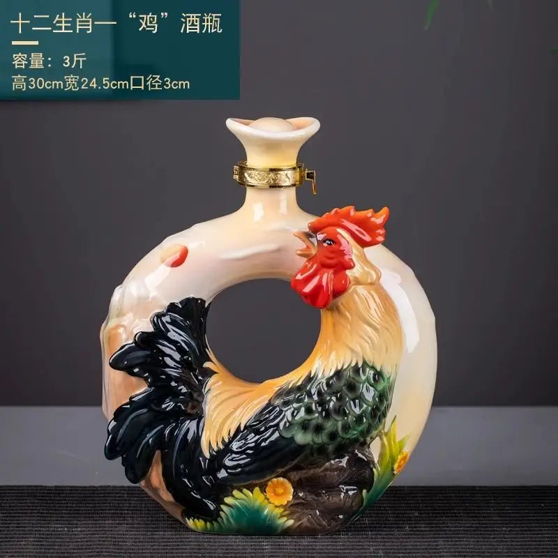Afralia™ Jingdezhen Ceramic Wine Bottle Sculpture Gift Chinese Zodiac 3kg