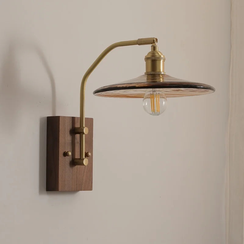 Afralia™ Copper Glass LED Wall Lights Pull Chain Switch Bedside Lamp for Bedroom Living Room