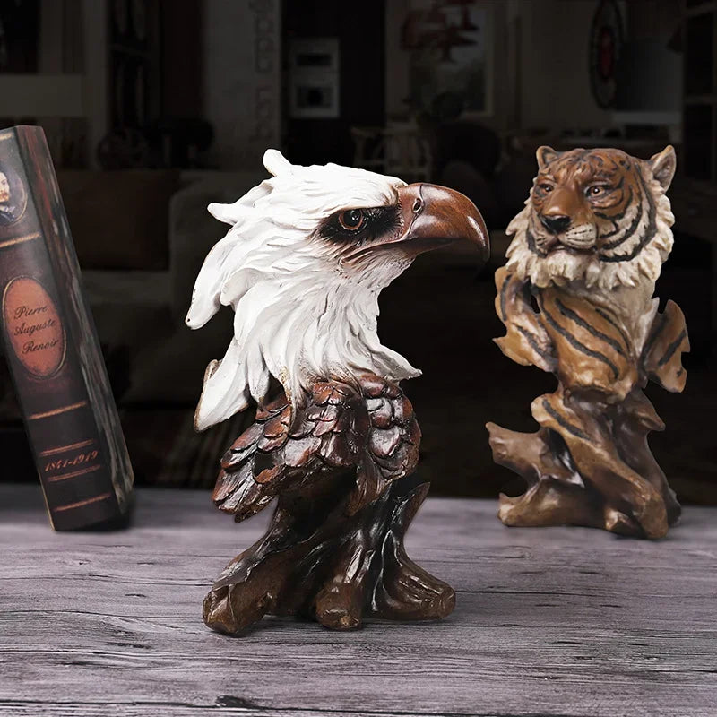 Afralia™ Animal Statue Collection: Eagle Wolf Lion Tiger Horse Desktop Artwork Decoration & Gift