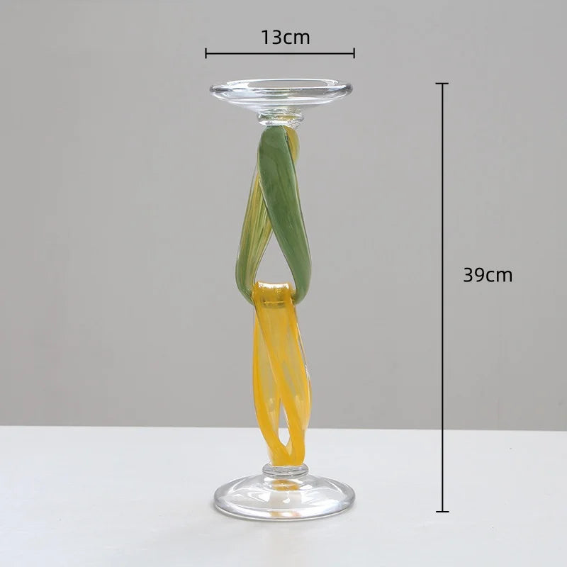 Afralia™ Glass Candlestick Holder Twisted Ornaments Home Decor Candle Holder