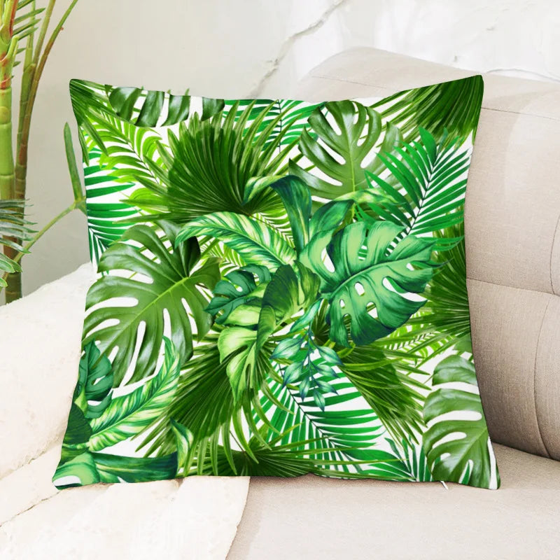 Tropical Plants Cushion Cover - Afralia™ Green Leaves Decorative Pillowcase