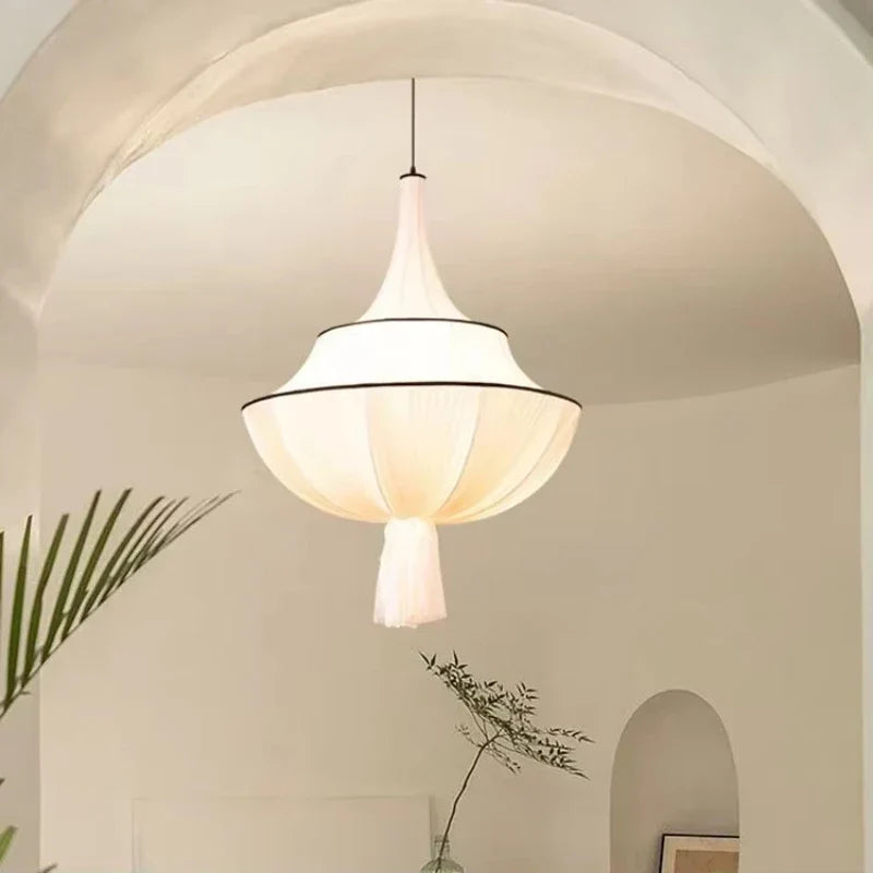 Afralia™ Creamy E27 Foyer Chandelier: French-Inspired LED Pendant Lights for Bedroom, Art Decor Lampara