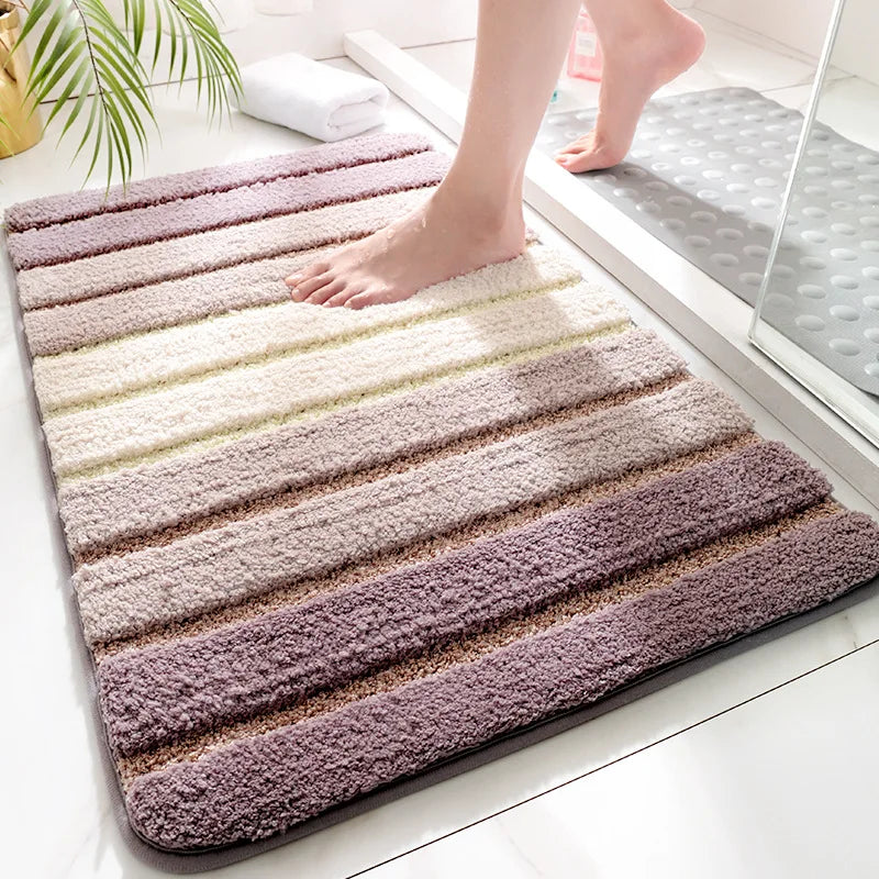 Afralia™ Stripe Thicken Bath Rug: Large Absorbent Quick-drying Entry Flocked Carpet