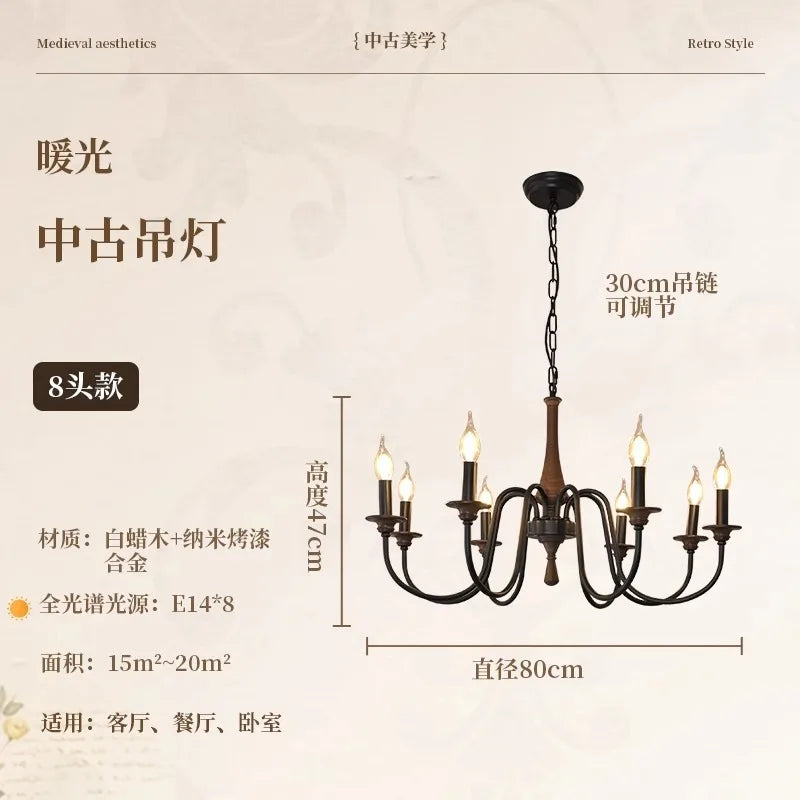 Afralia™ Retro Pendant Light LED Solid Wood Iron Art Decor Hanging Lamp for Home and Cafe