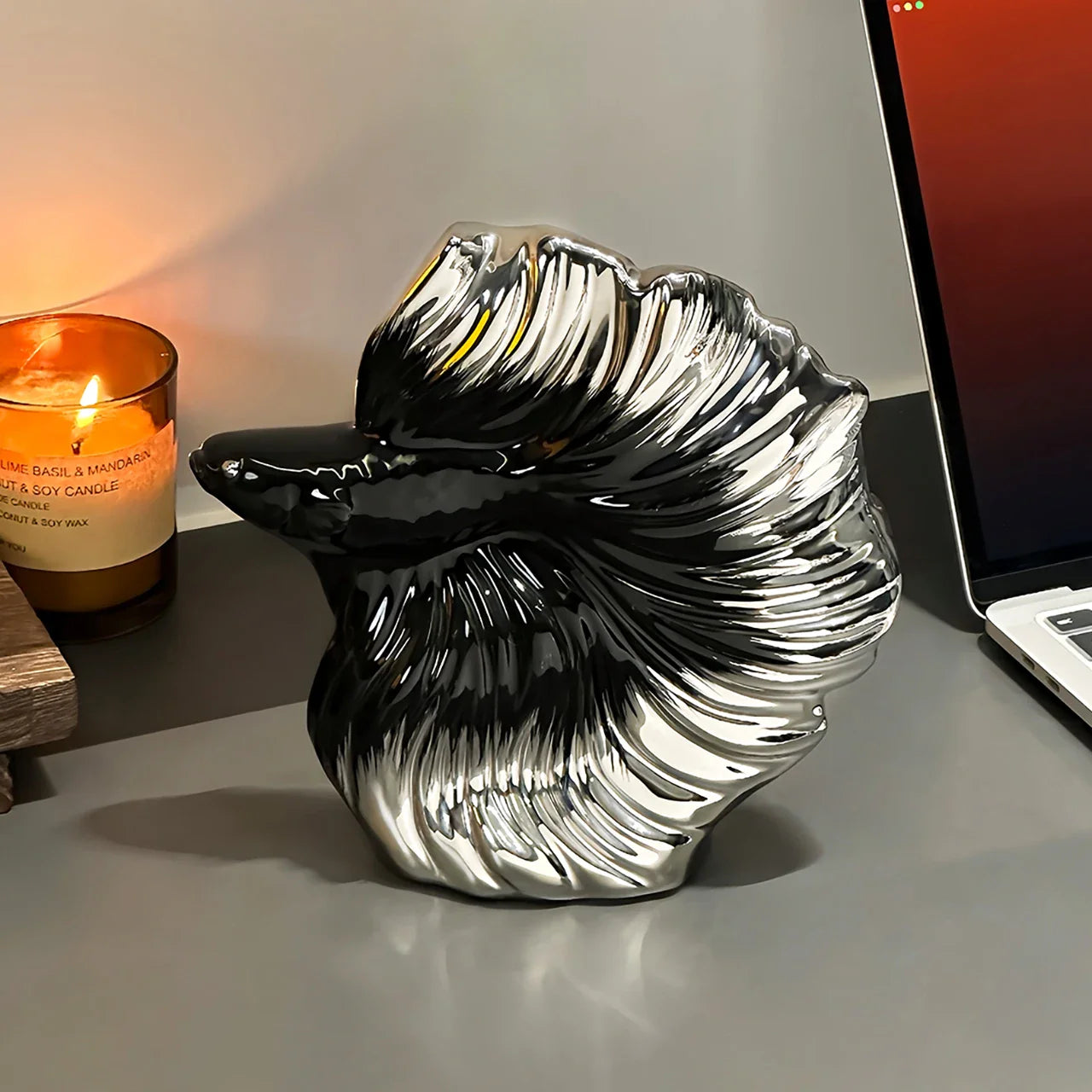 Afralia™ Silver Gradient Koi Fish Sculpture | Ceramic Handicrafts Home Decor