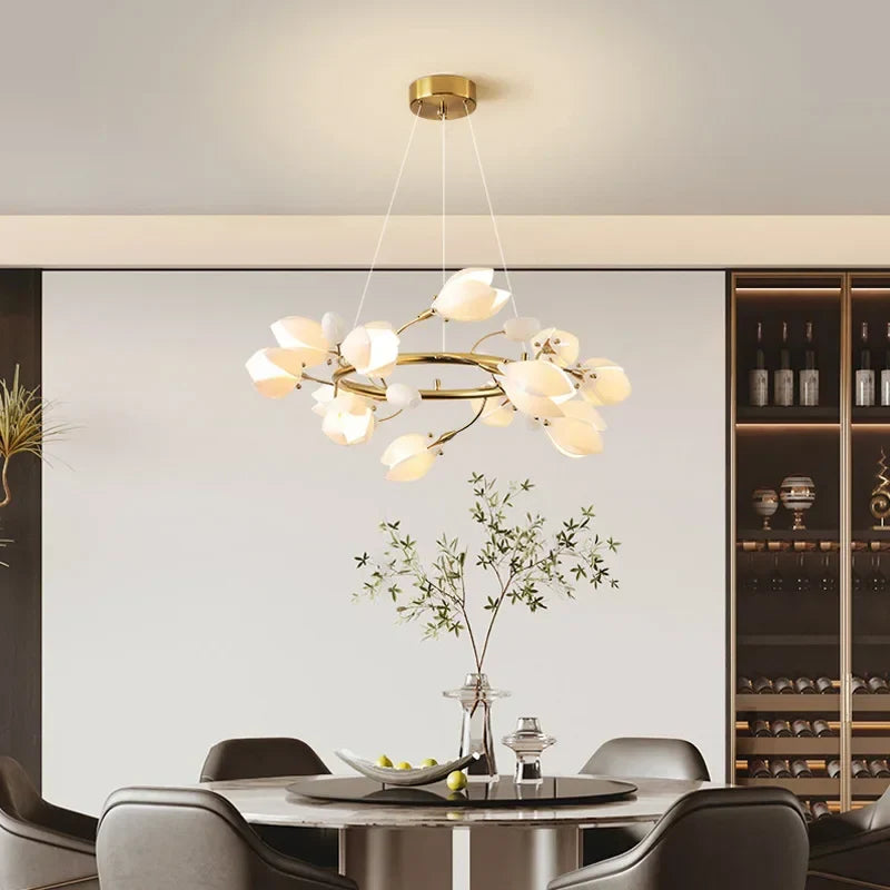 Afralia™ French Cream Ceramic Chandelier LED Pendant Light Fixture