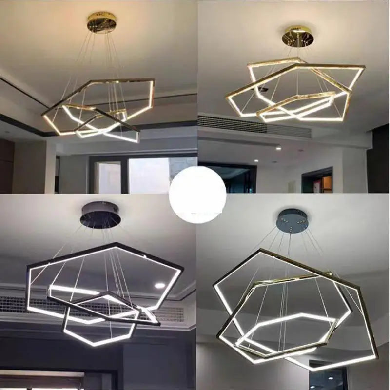 Afralia™ Modern Luxury Hexagon LED Pendant Chandelier for Living Room and Bedroom