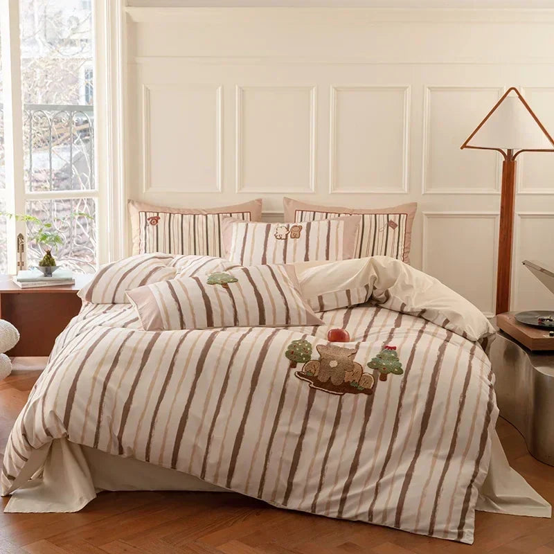 Afralia™ Cotton Embroidered King Queen Bedding Set with High-Quality Duvet Cover Pillowcases