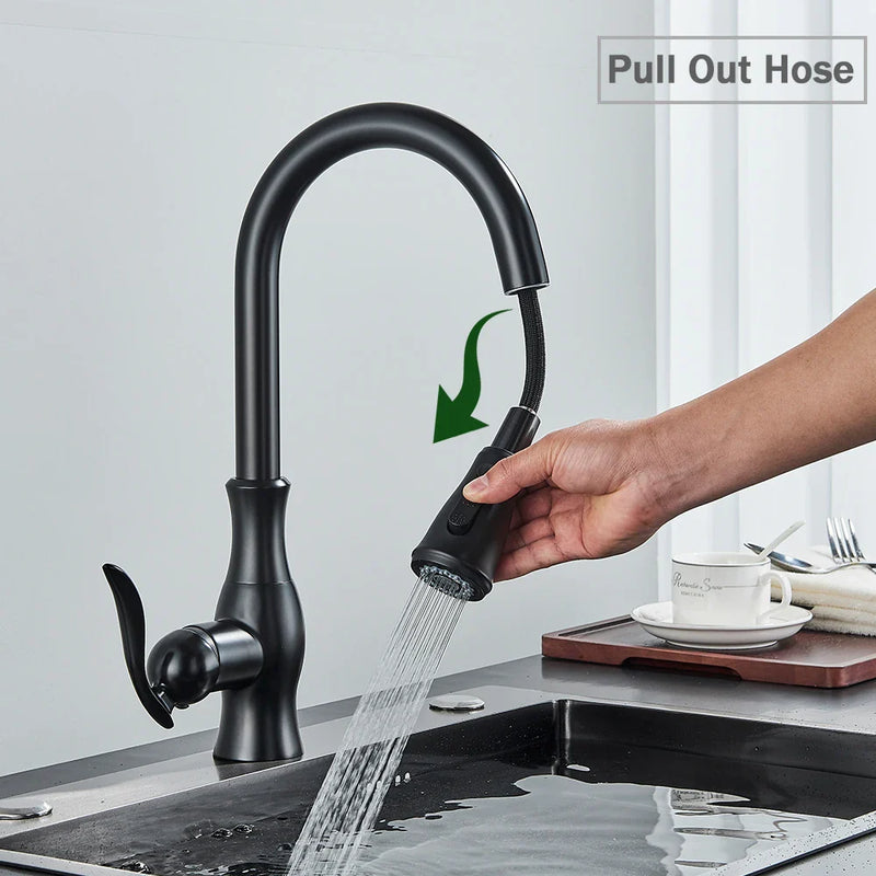 Afralia™ Rozin Gourmet Kitchen Faucet Pull Out Mixer Tap Deck Mount Hot Cold