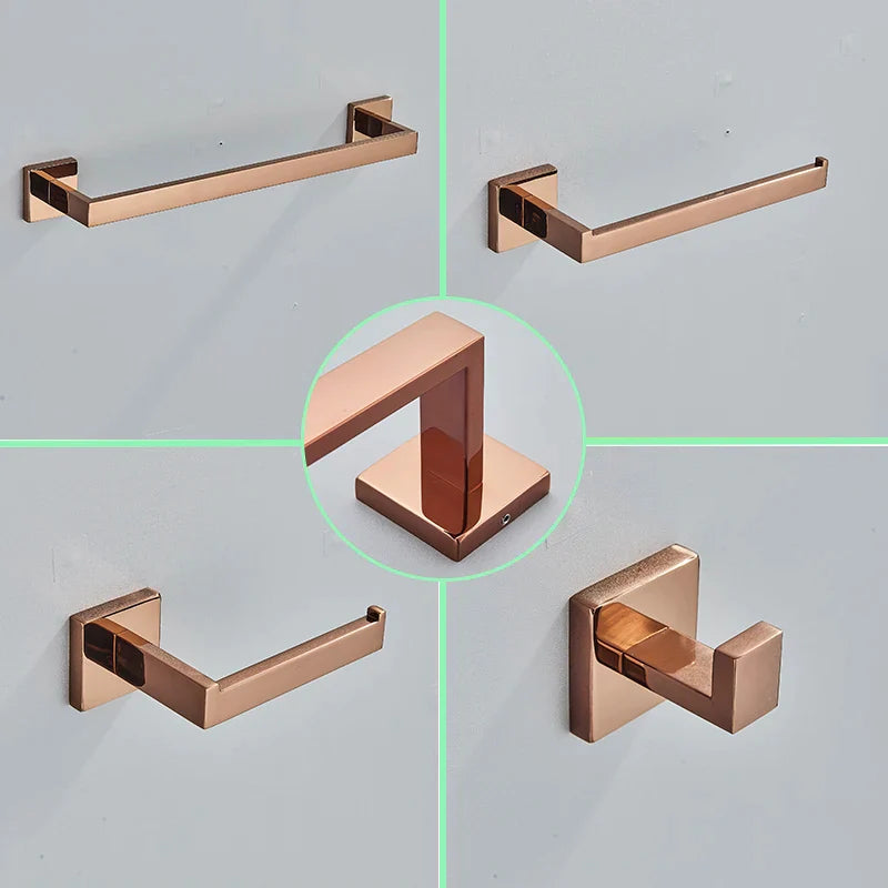 Afralia™ Rose Gold Bathroom Hardware Set: Robe Hook, Towel Bar, Holder, Ring