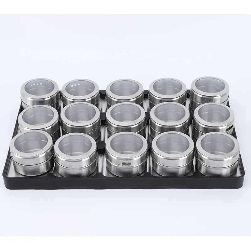 Afralia™ Stainless Steel Spice Jars Set: Magnetic Dustproof Seasoning Organizer & Dispenser