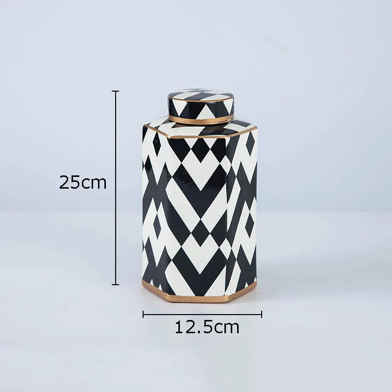 Afralia™ Striped Ceramic Storage Jar Household Vase Candy Container Modern Geometric Decoration