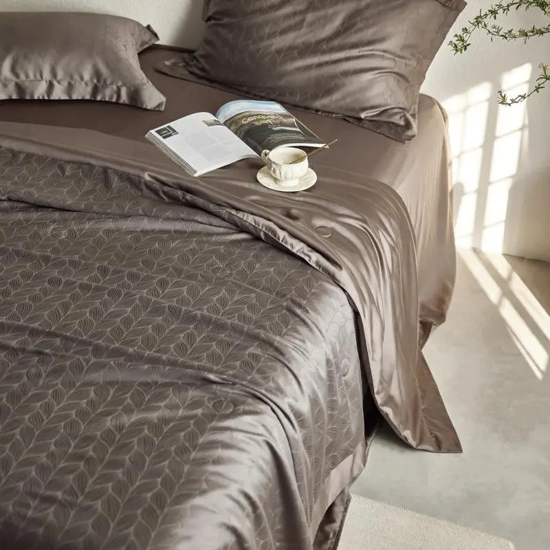Afralia™ Light Luxury Jacquard Quilt Set with Sheets & Pillowcases - Ice Silk, Washable & Cooling