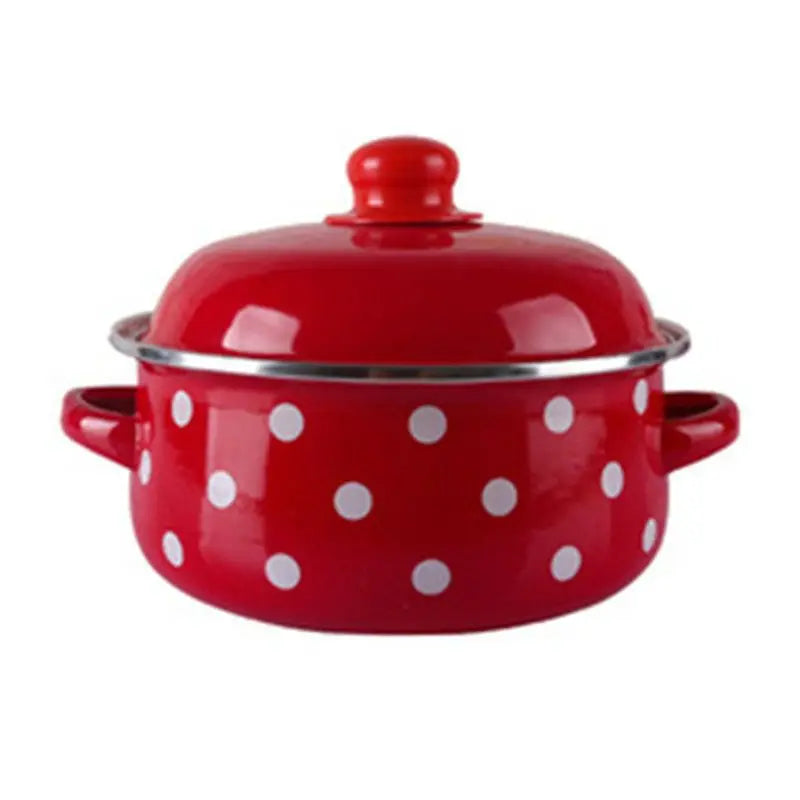 Afralia™ Enamel Stock Pot with Lid, 1.5L Multi-Purpose Cooking Pot for Kitchen Soups and Porridge