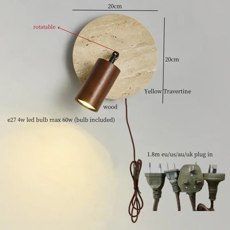 Afralia™ Vintage Wabi Sabi LED Wall Lights Yellow Travertine Interior Lighting Bedside Lamps