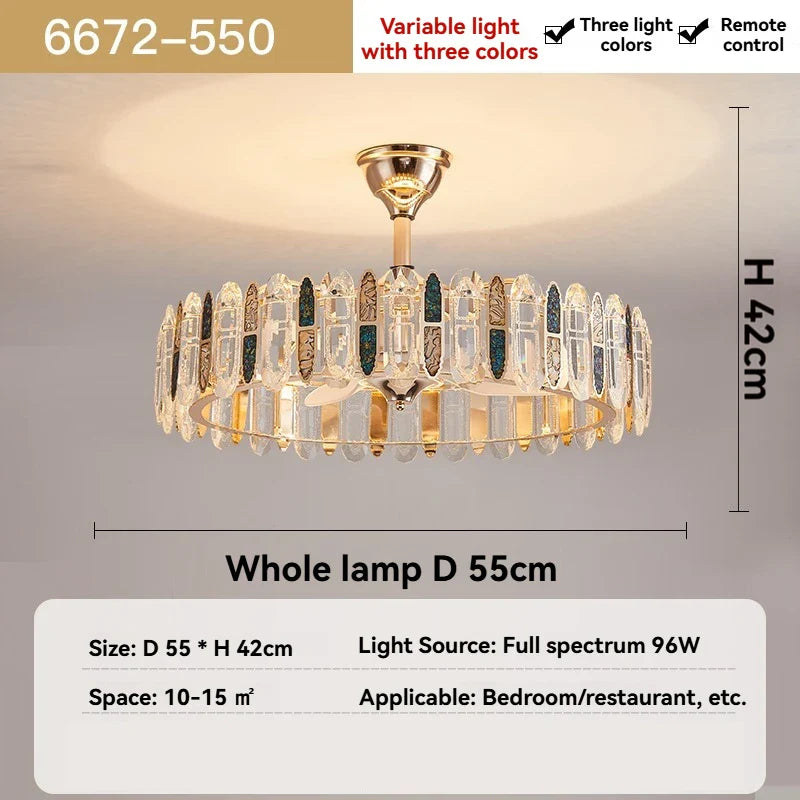 Afralia™ Crystal Invisible Fan Pendant Light, Silent Smart Home Lighting for Living Room