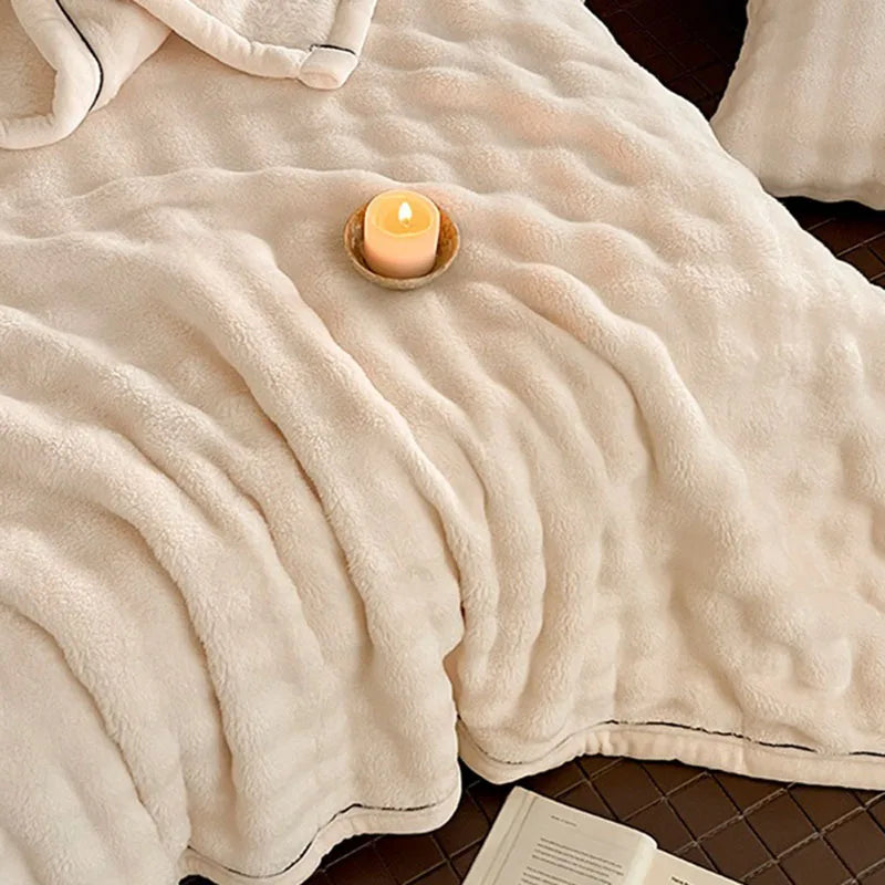 Afralia™ Cozy Bubble Faux Rabbit Fur Blanket: Warm Sofa & Bed Cover for All Seasons