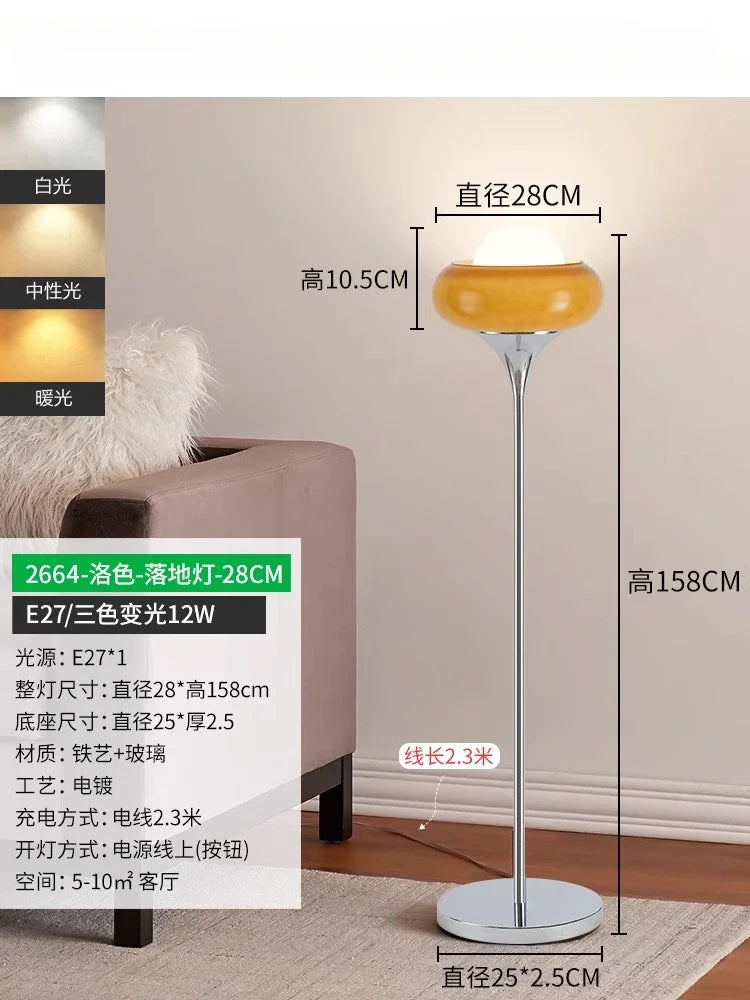 Afralia™ Glass Iron LED Floor Lamp Modern Decor Art Stand Light Bedside Study Living