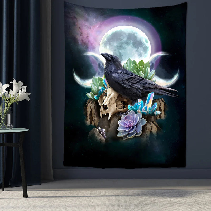 Afralia™ Condor Moon Universe Tapestry - Dark Starry Psychedelic Hippie Wall Hanging