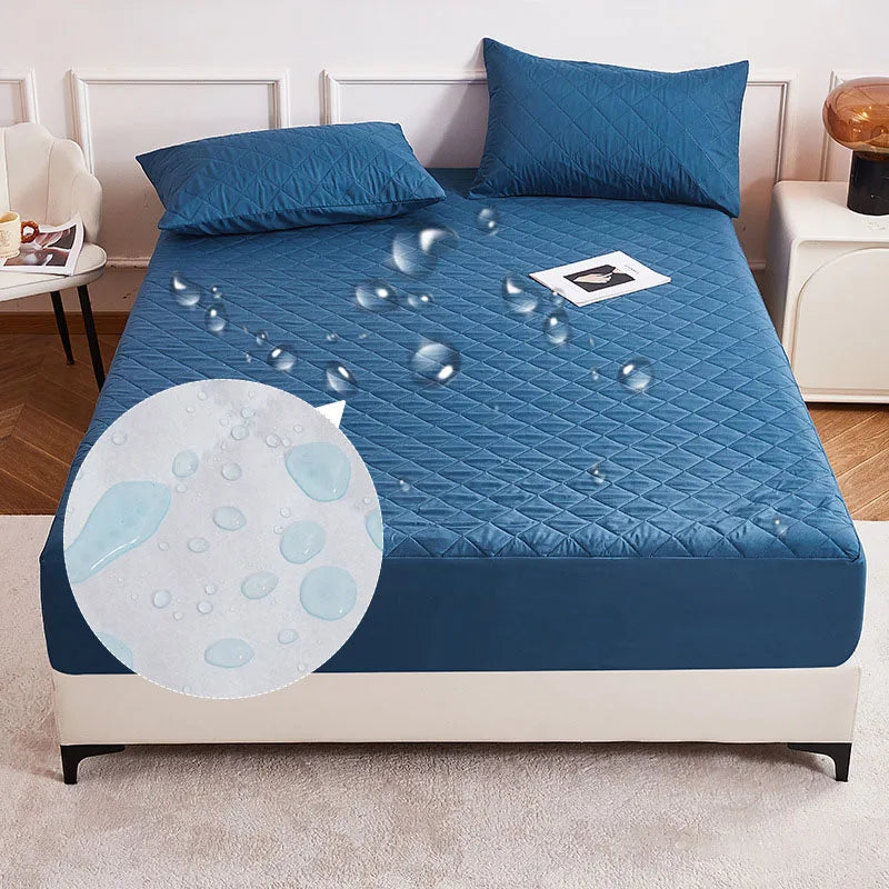 Afralia™ Waterproof Quilted Fitted Sheet: Soft Solid Color Mattress Cover for All Seasons