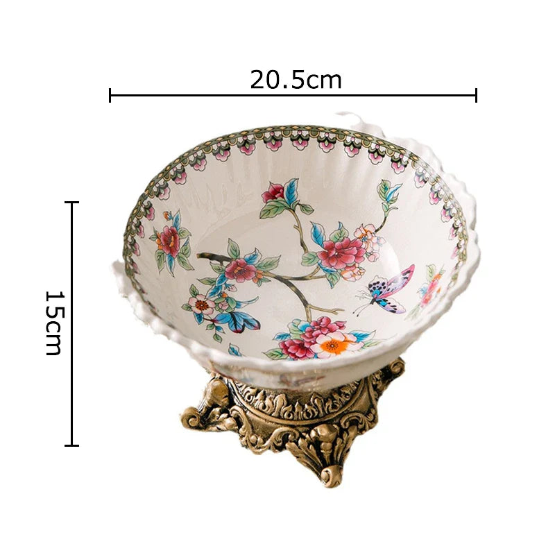 Afralia™ Colorful Flower Pattern Fruit Bowl Tray, High-Footed Dessert Plate for Coffee Table