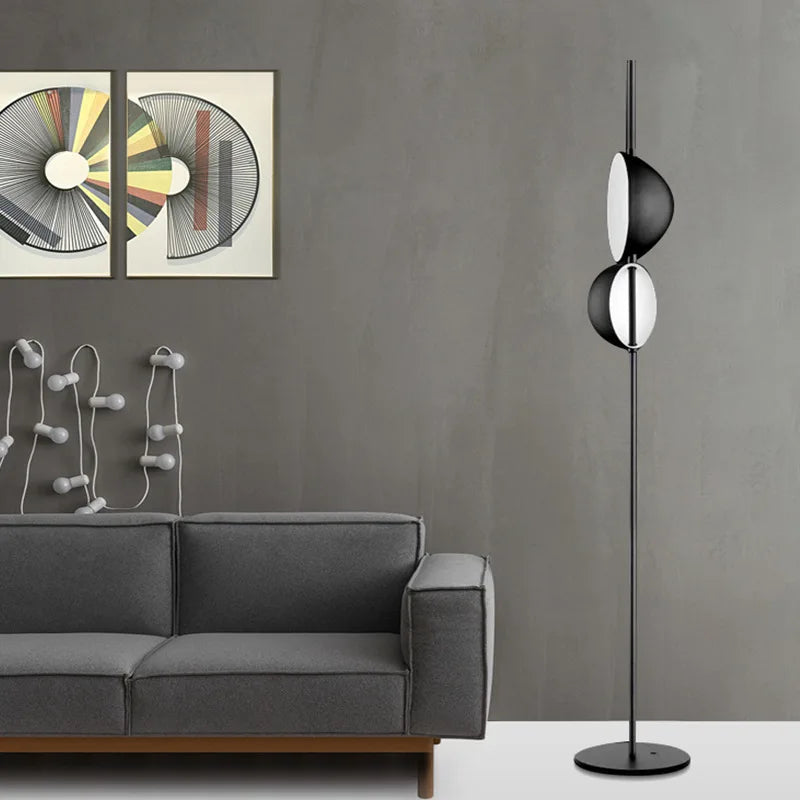 Afralia™ Superluna Double Lampshade LED Floor Lamp - Black Gold Living Room Standing Light