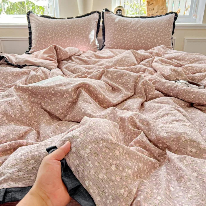 Afralia™ Wrinkled Yarn Lace Bedding Set: New Printed Cotton Duvet Cover Kit for Double Bed