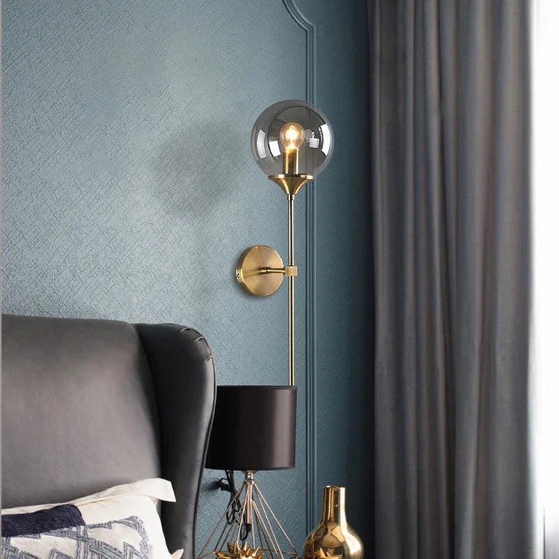 Afralia™ Modern Glass Wall Lamp Bedroom Reading Fixture Brass Lighting