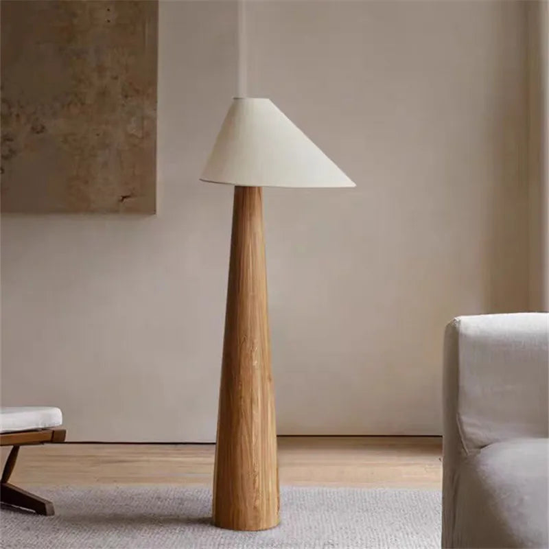 Afralia™ Japanese Wooden Tapered Floor Lamp for Bedroom Hotel Living Room Sofas
