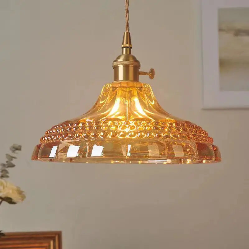 Afralia™ Copper Glass LED Pendant Lamp Switch Green Amber White Nordic Hanging Lights
