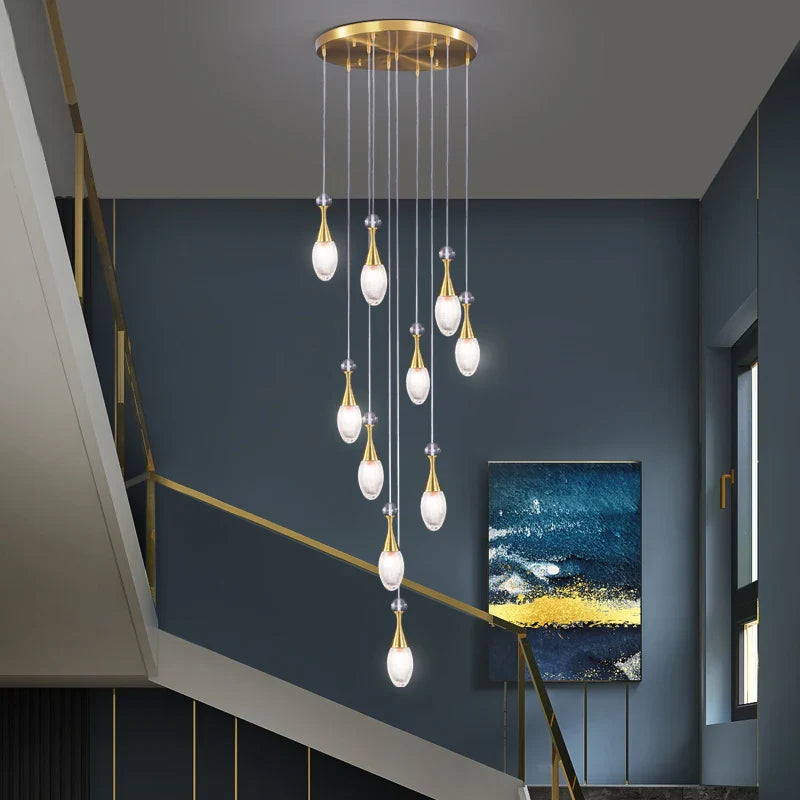 Afralia™ LED Luxury Chandelier for Living Room Hall Dining Kitchen - Modern Double Staircase Lighting