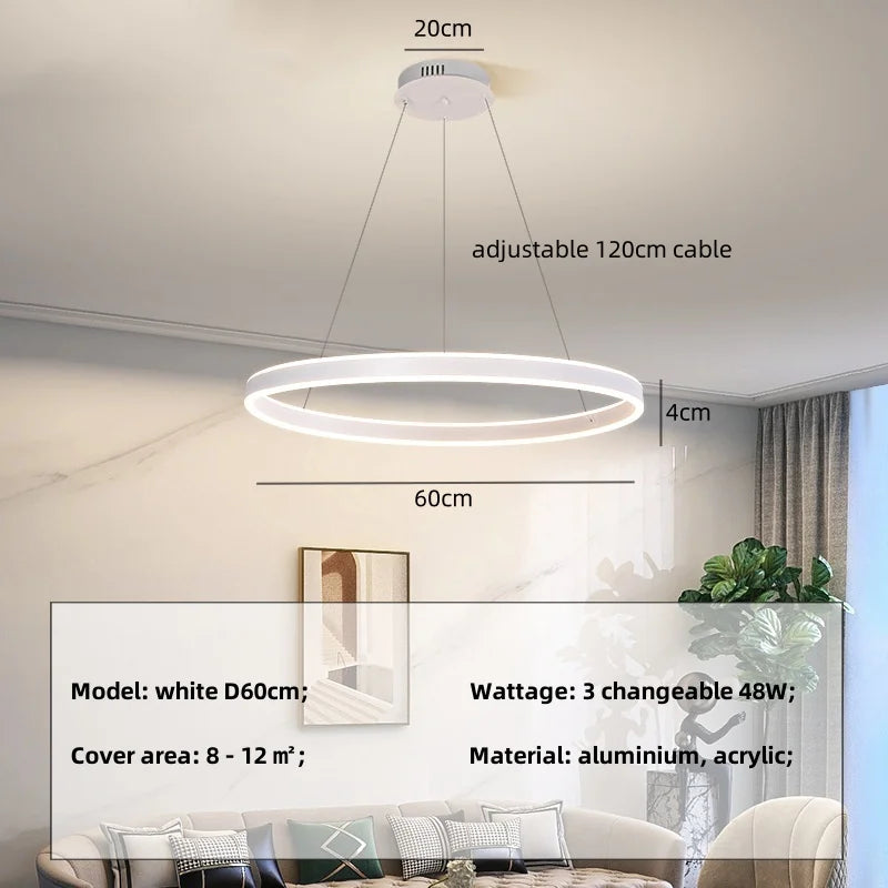 Afralia™ Circle Pendant Chandelier Dimmable LED Lights for Modern Living Room