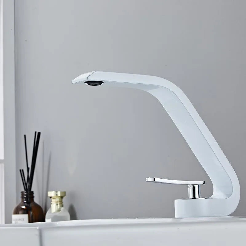 Afralia™ White Modern Basin Faucet: Single Handle Waterfall Mixer Tap for Bathroom