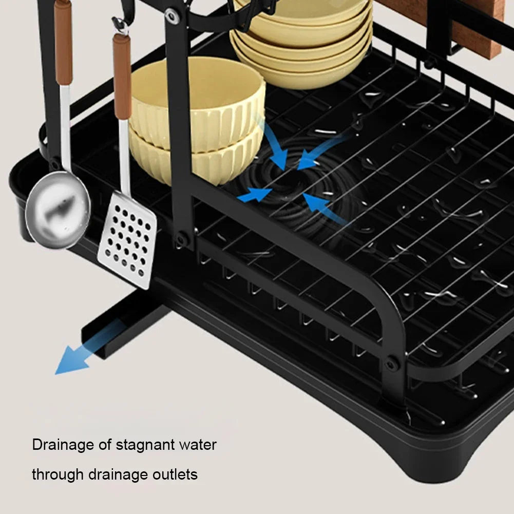 Afralia™ Double Layer Dish Drying Rack with Drainboard - Kitchen Countertop Organizer