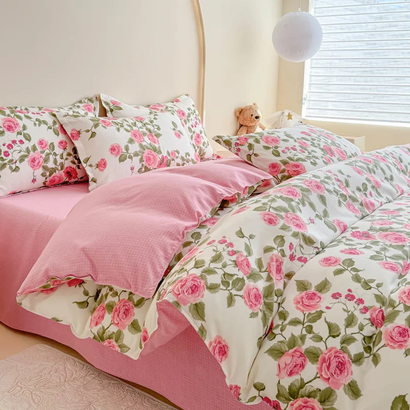 Afralia™ Flower Print Sanding Bedding Set | Skin Friendly Bedspread Kit for Home Bed